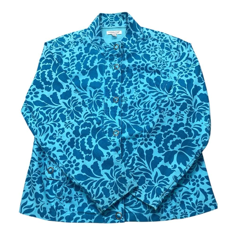 Coldwater Creek Blue Floral Jean Jacket Size Large